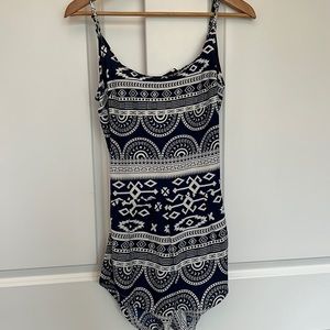 Navy and White Open Back Romper